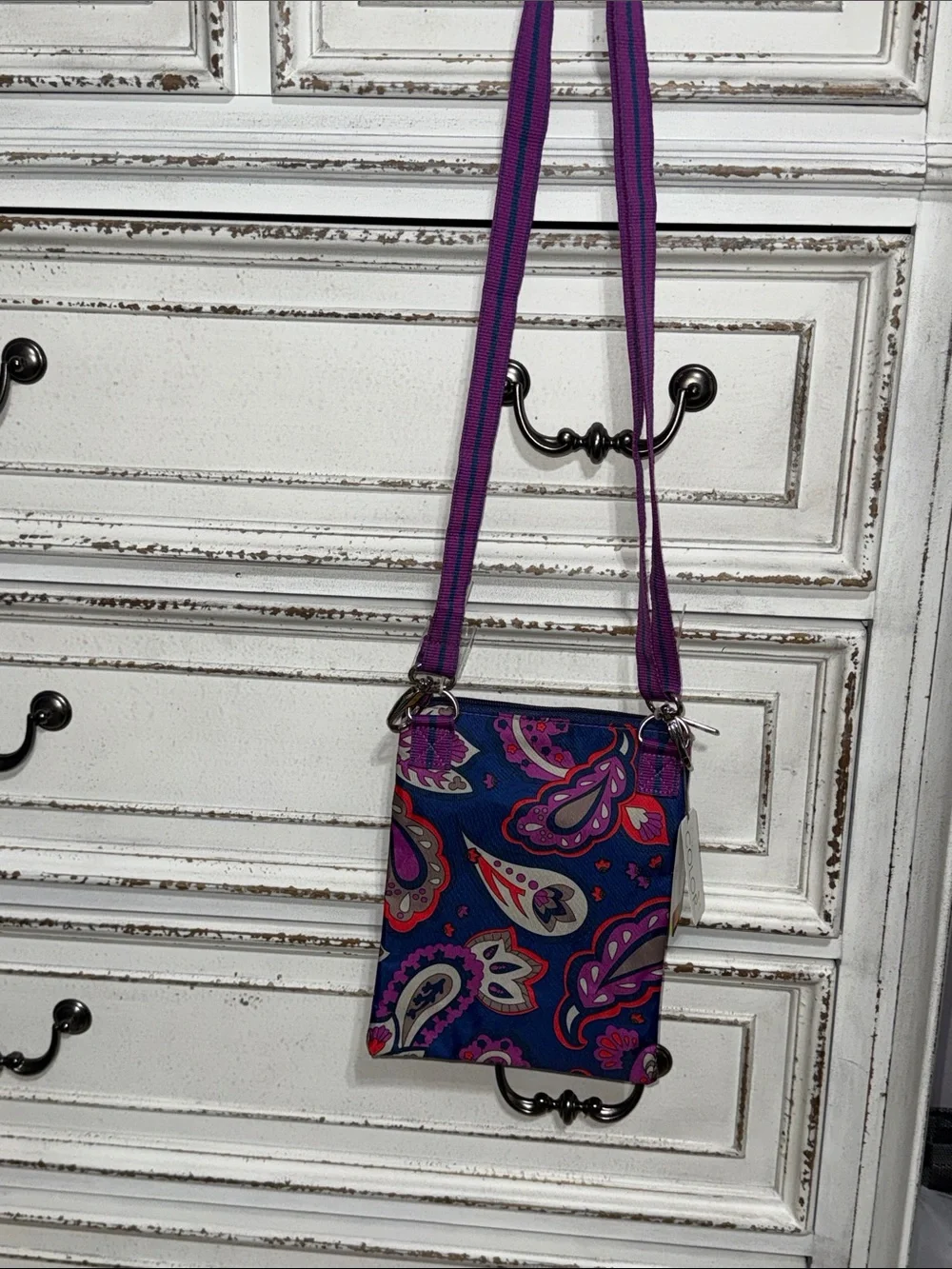 Crossbody Bag Colorful Paisley Boho Small Purse Adjustable Strap Blue Purple Red - Picture 4 of 10